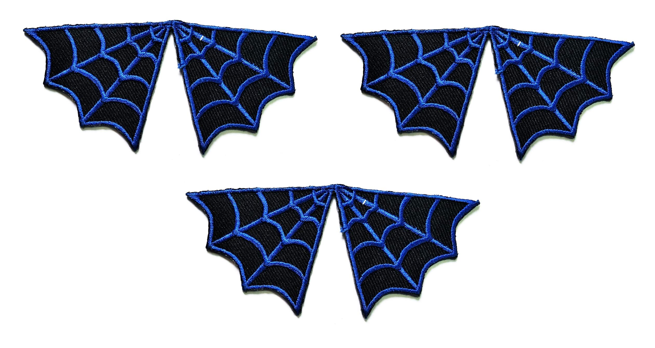 Umama Halloween Iron On Patch Set of 3 - Black & Blue Spider Web Embroidered Applique for DIY Crafts, Backpacks, Jeans & Jackets | Cute Cartoon Retro Style for Costumes & Clothing Customization