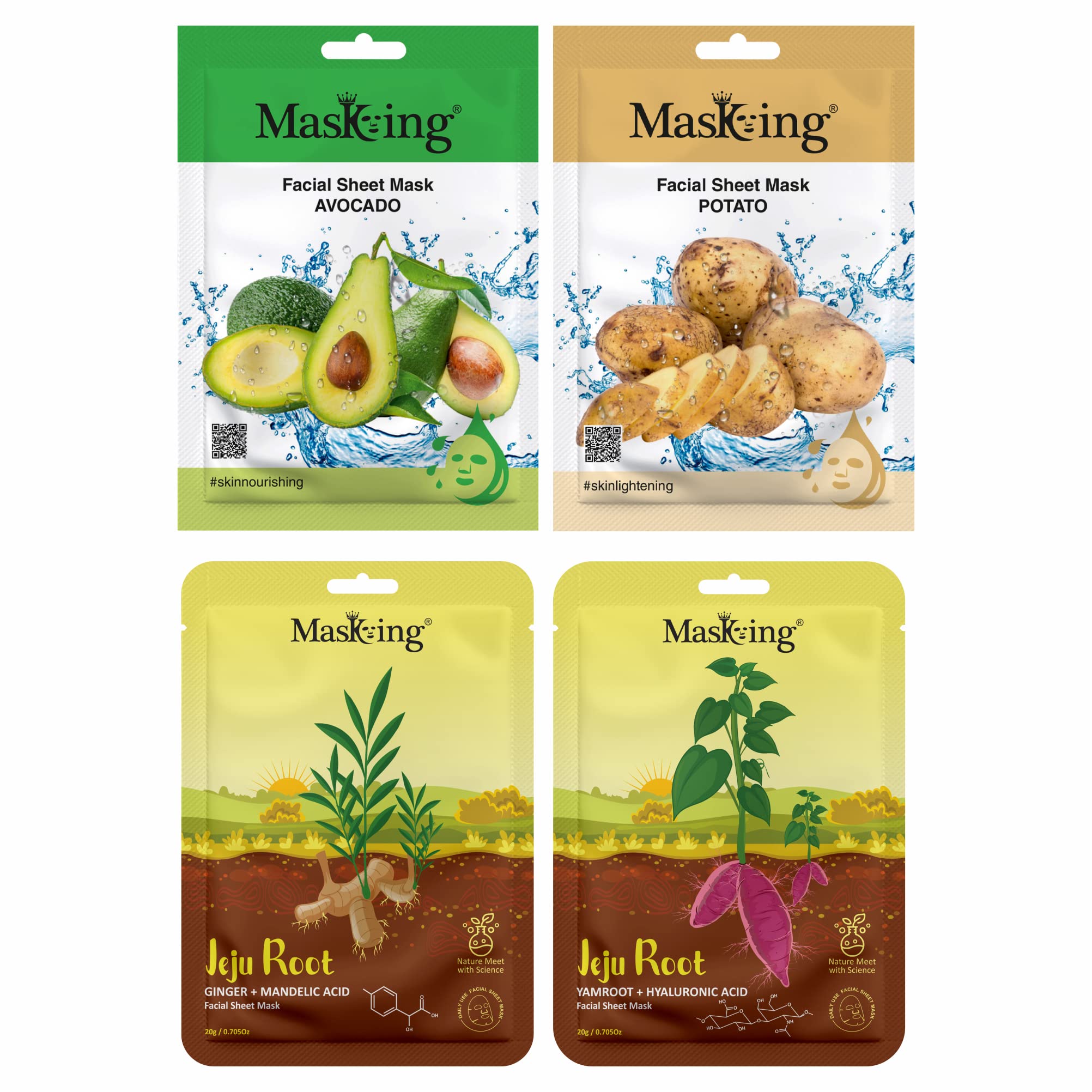 Jeju Volcanic Clay Facial Sheet Mask Set - Hydrating & Nourishing Skin Care for Women & Men, 4-Pack - Perfect for Daily Skincare Routine & Spa Night at Home