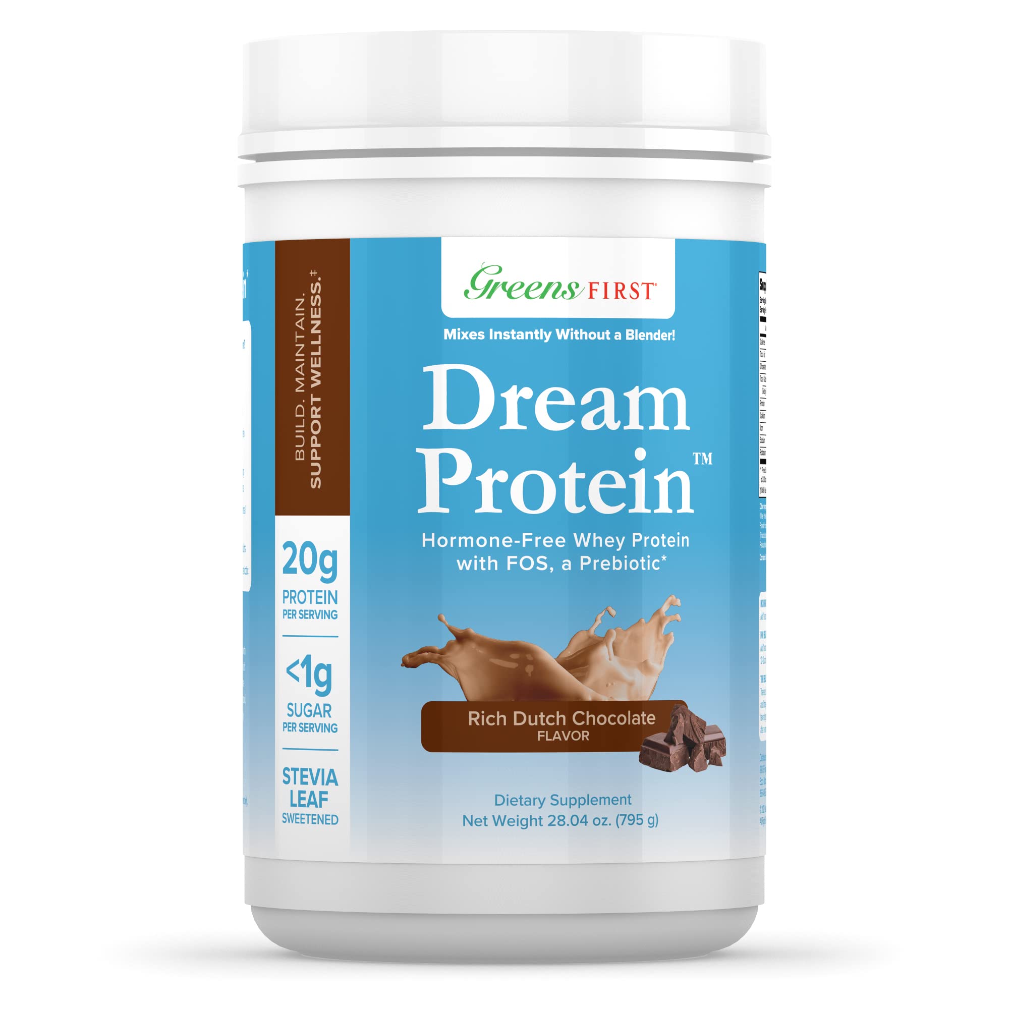 Greens First Dream Whey Protein Powder - Dutch Chocolate Flavor, 30 Servings (28.04 oz) | 20g Protein per Serving, Low Carb, Hormone-Free, Non-GMO | Perfect for Post-Workout Recovery, Muscle Building & Healthy Lifestyle