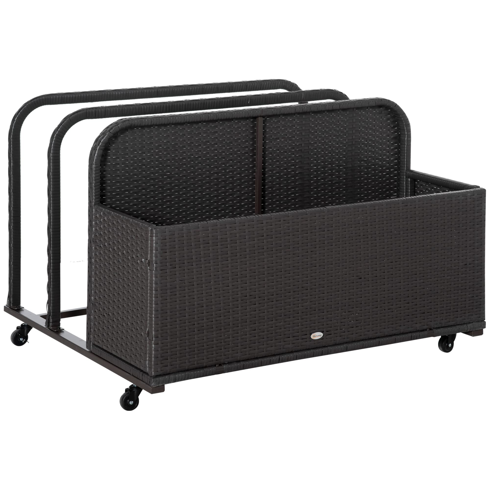 Outsunny PE Rattan Pool Float Storage Basket with Wheels - Brown Wicker Patio Caddy for Pool Toys, Floaties, Noodles & Beach Gear | Perfect for Backyard, Poolside & Beach Storage Organization