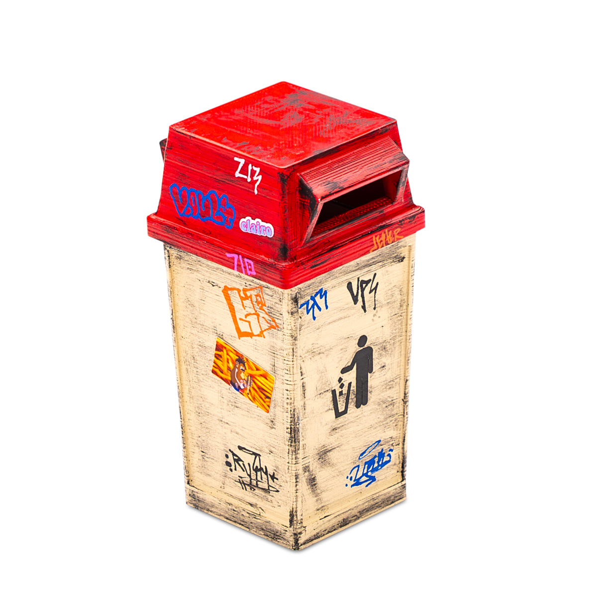 FutureBoundPrints Fingerboard Ramp - Thrashed Municipal Park Trash Bin Design for Tech Decks & Finger Skateboards - Perfect for Skate Park Style Tricks & Indoor Play