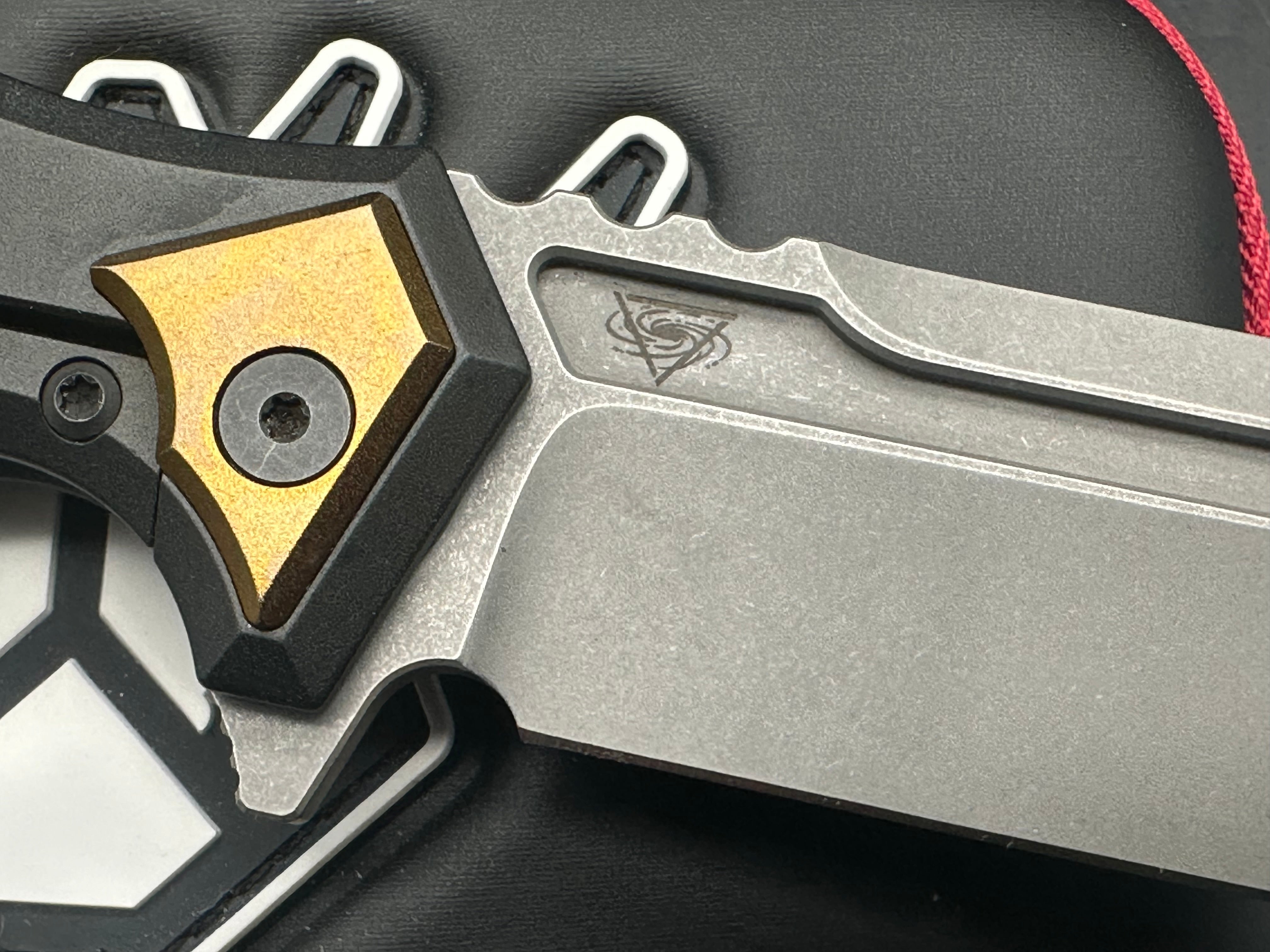 Arcane Design Abyss Custom Charcoal Grey Titanium Frame Knife with Bronze Anodized Bolster & Stonewash Bohler M390 Blade - EDC, Outdoor, Camping, Survival Gear