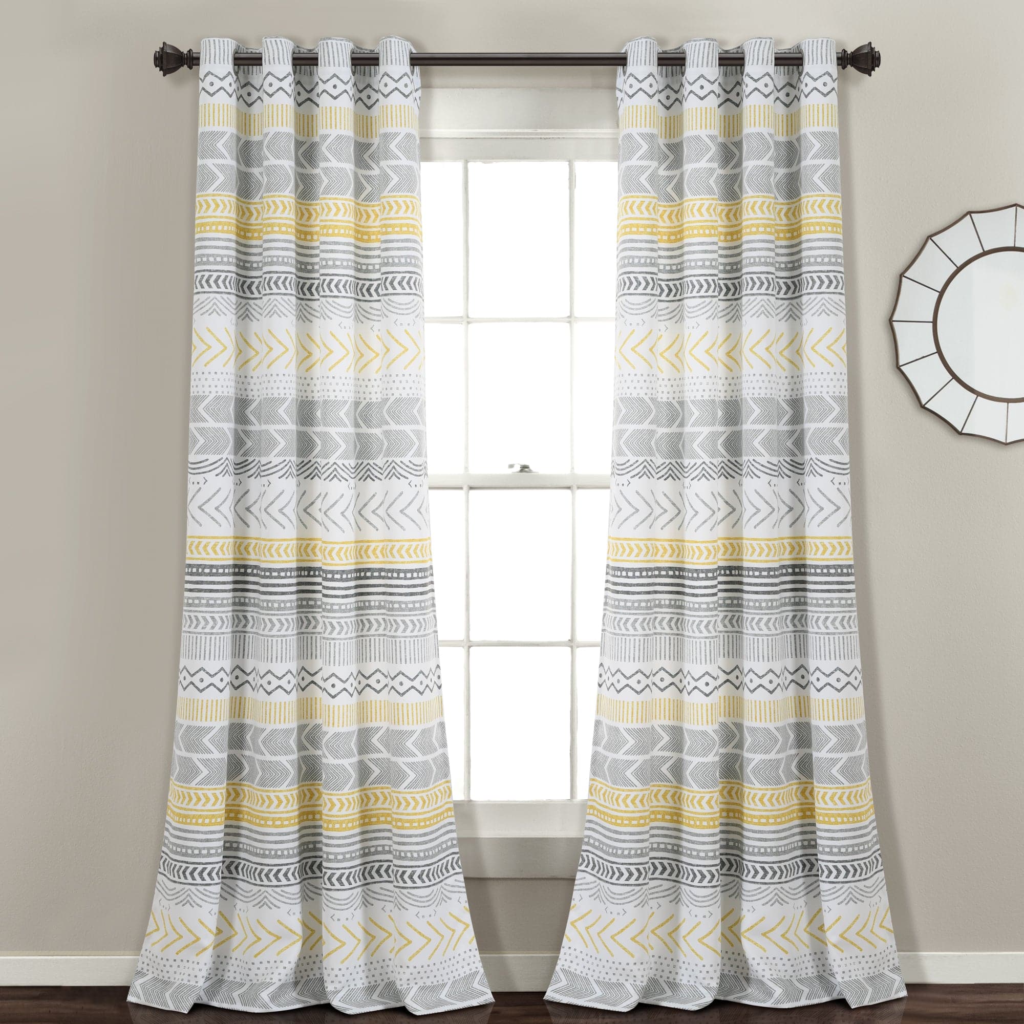 Hygge Geo Light Filtering Window Curtain Panel Set - Modern Geometric Pattern Sheer Drapes for Living Room, Bedroom & Nursery - Soft Sunlight & Privacy Solution