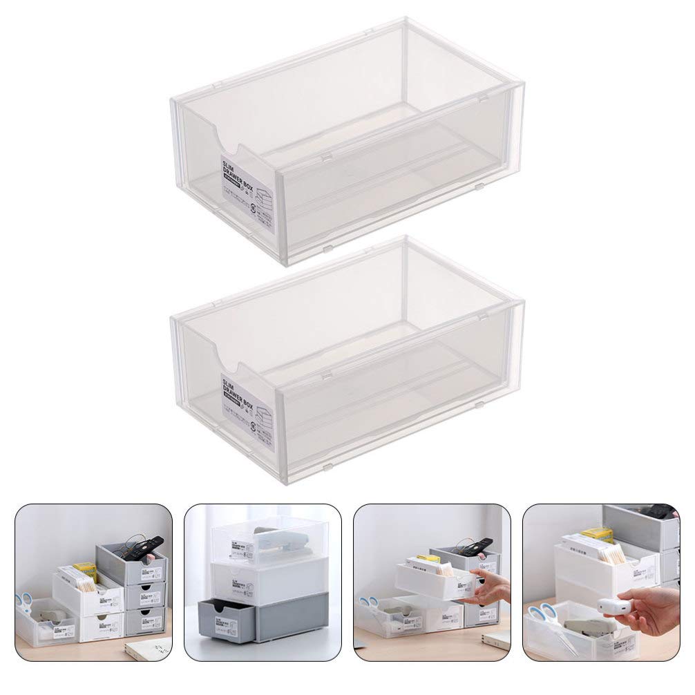 2-Pack Hemoton Stackable Plastic Storage Boxes - Modern Desktop Organizer for Makeup, Jewelry, Stationery & Office Supplies | Drawer & Bin Storage Solution for Home & Office Organization