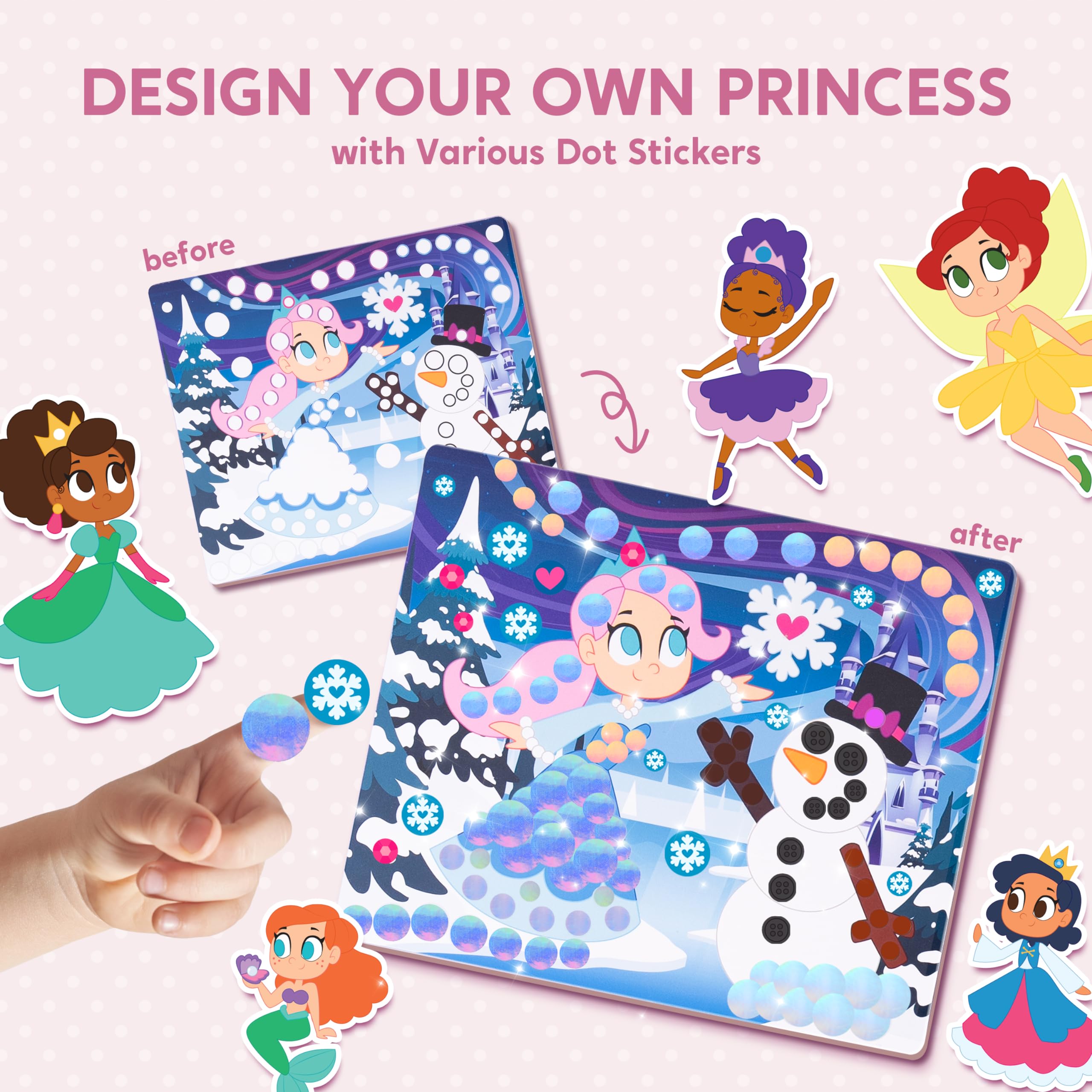 Klever Kits No Mess Dot Art Sticker Activity Set for Kids Ages 3-7 - Unicorn & Princess Themed Craft Supplies, Creative Birthday Gift, Travel Airplane Toys for Boys & Girls | Perfect for Home, Classroom & Road Trip Activities