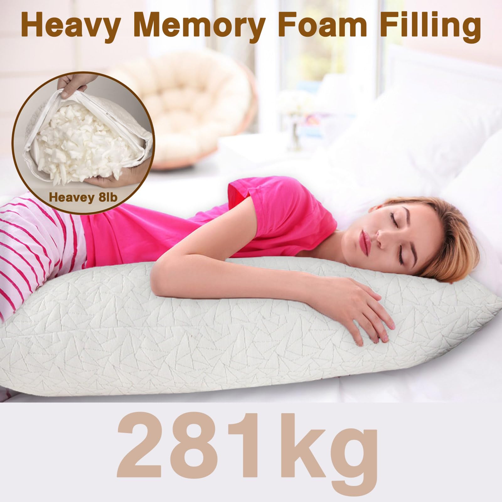 Memory Foam Body Pillow for Adults - 20x54 Inch Large Full Body Pillow for Side Sleepers, Back & Stomach Sleepers - Perfect for Bed, Couch & Pregnancy Support