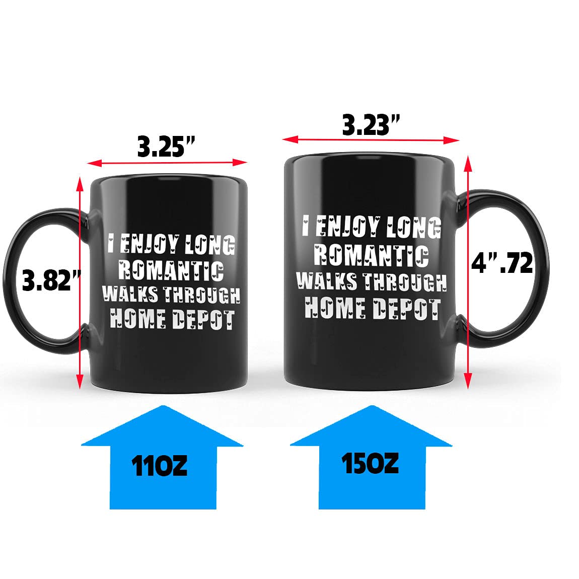 Funny I Enjoy Long Romantic Walks Through Home Depot Mug - 11oz & 15oz Ceramic Novelty Coffee Cup for Husband/Boyfriend - Perfect Gift for Birthday, Christmas & Home Depot Lovers - Great for Office Humor & DIY Enthusiasts