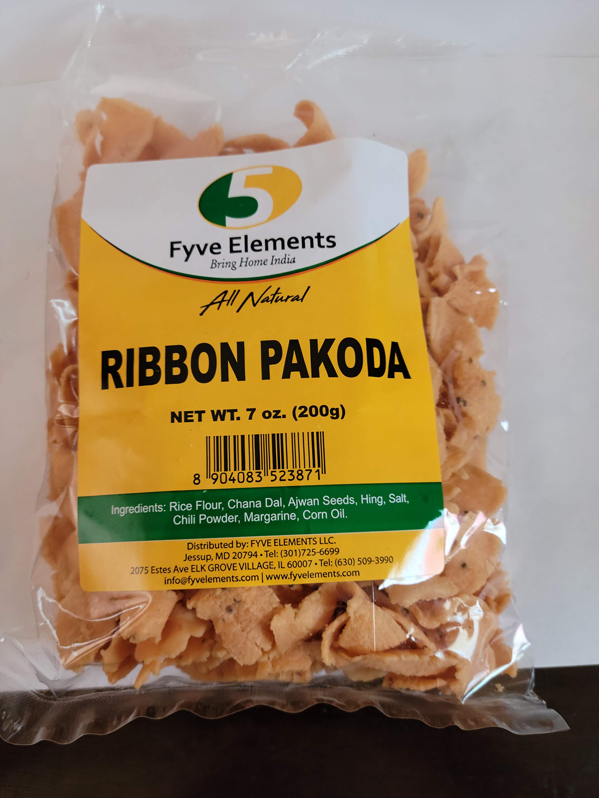 Fyve Elements Ribbon Pakkoda Snacks 7 Oz (200g) - Crunchy Indian Tea Time Snacks for Parties, Office & Home