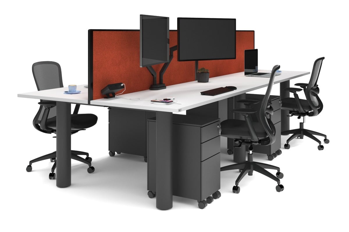 Quadro Cylinder Leg 4-Person Office Workstation Desk [1600L x 700W] - Modern Office Furniture for Team Collaboration & Productivity
