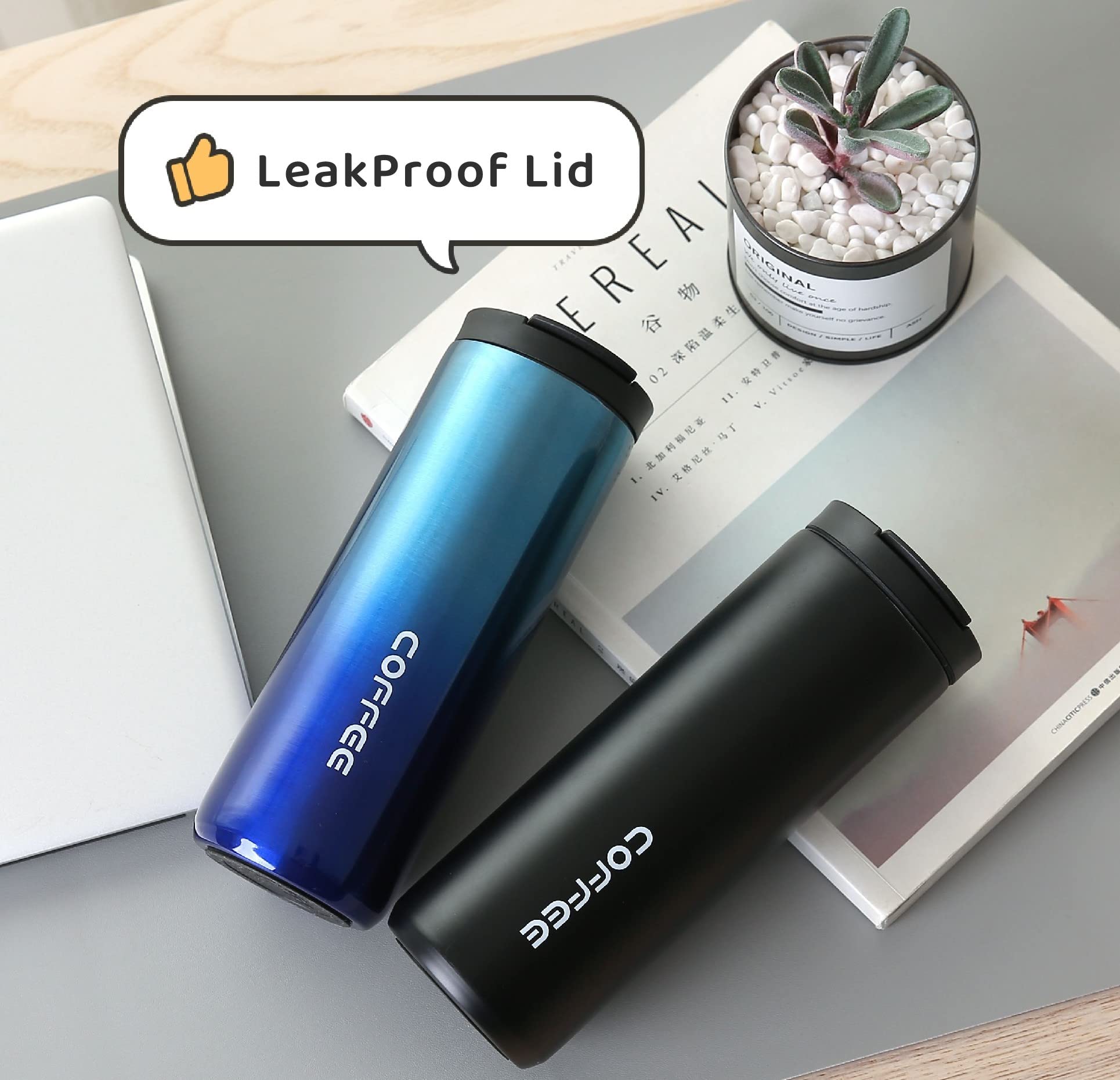 Premium Stainless Steel Insulated Coffee Mug - 18.5oz (550ml) Double Wall Vacuum Travel Tumbler with Leakproof Screw Lid - Keeps Hot/Cold for Hours - Perfect for Commuting, Camping & Office Use (Blue)