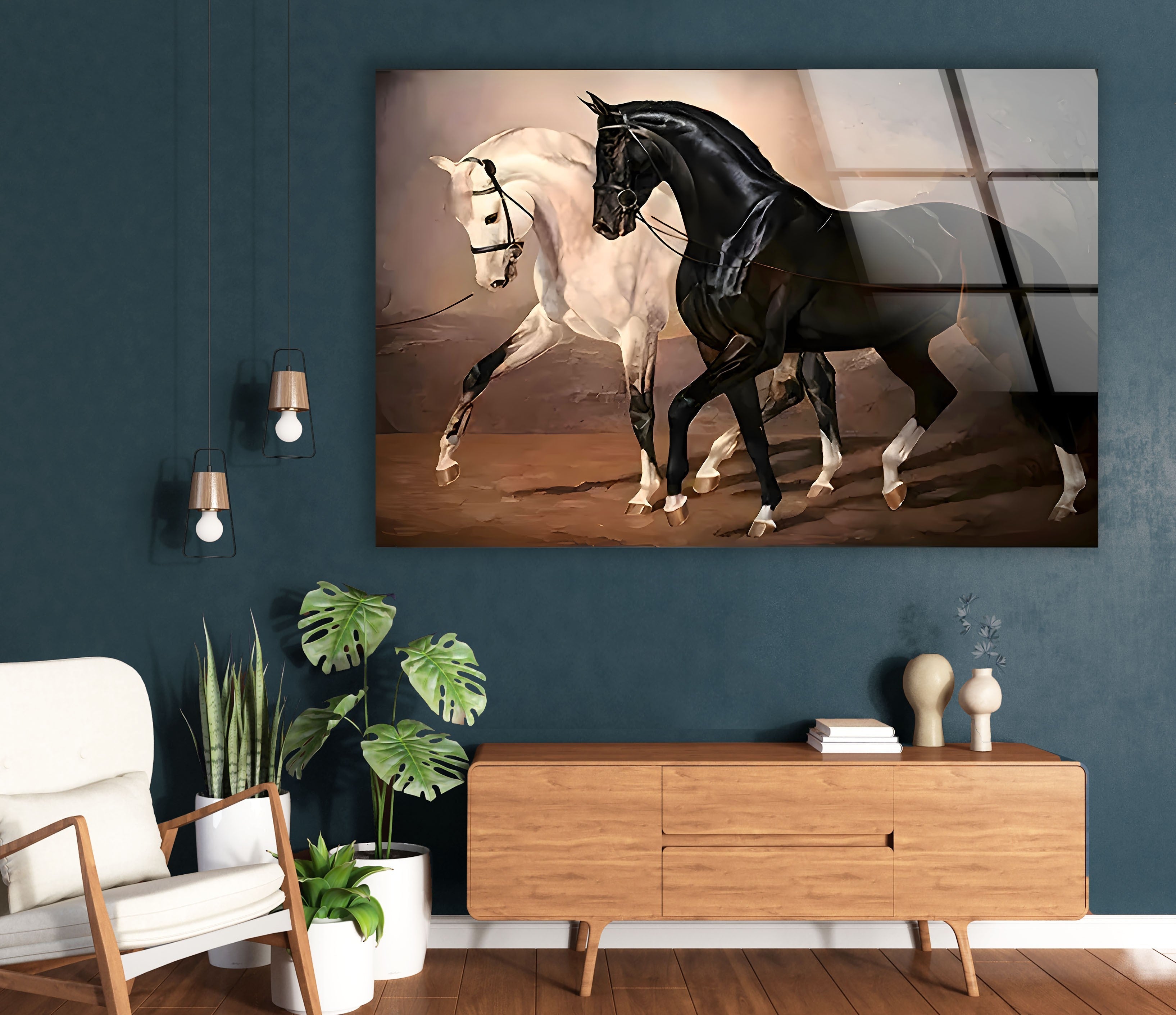 Elegant Black & White Horses Glass Wall Art - Modern Home Decor for Living Room, Bedroom & Office - Perfect Gift for Art Lovers