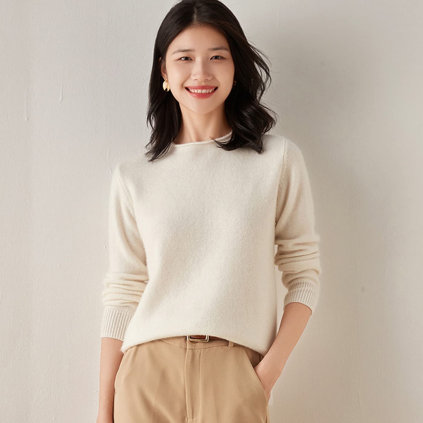 100% Pure Cashmere Women's Boat Neck Sweater - Soft Long Sleeve Pullover Winter Knit Top (White, Large) | Perfect for Office Wear, Date Nights & Holiday Outfits