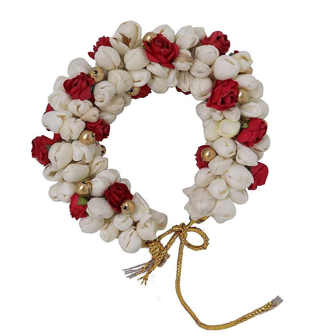 SIYAA Hair Bun Gajra Flower - Red & White Artificial Hair Jewelry for Women | Pack of 1 | Perfect for Weddings, Parties & Traditional Indian Hairstyles