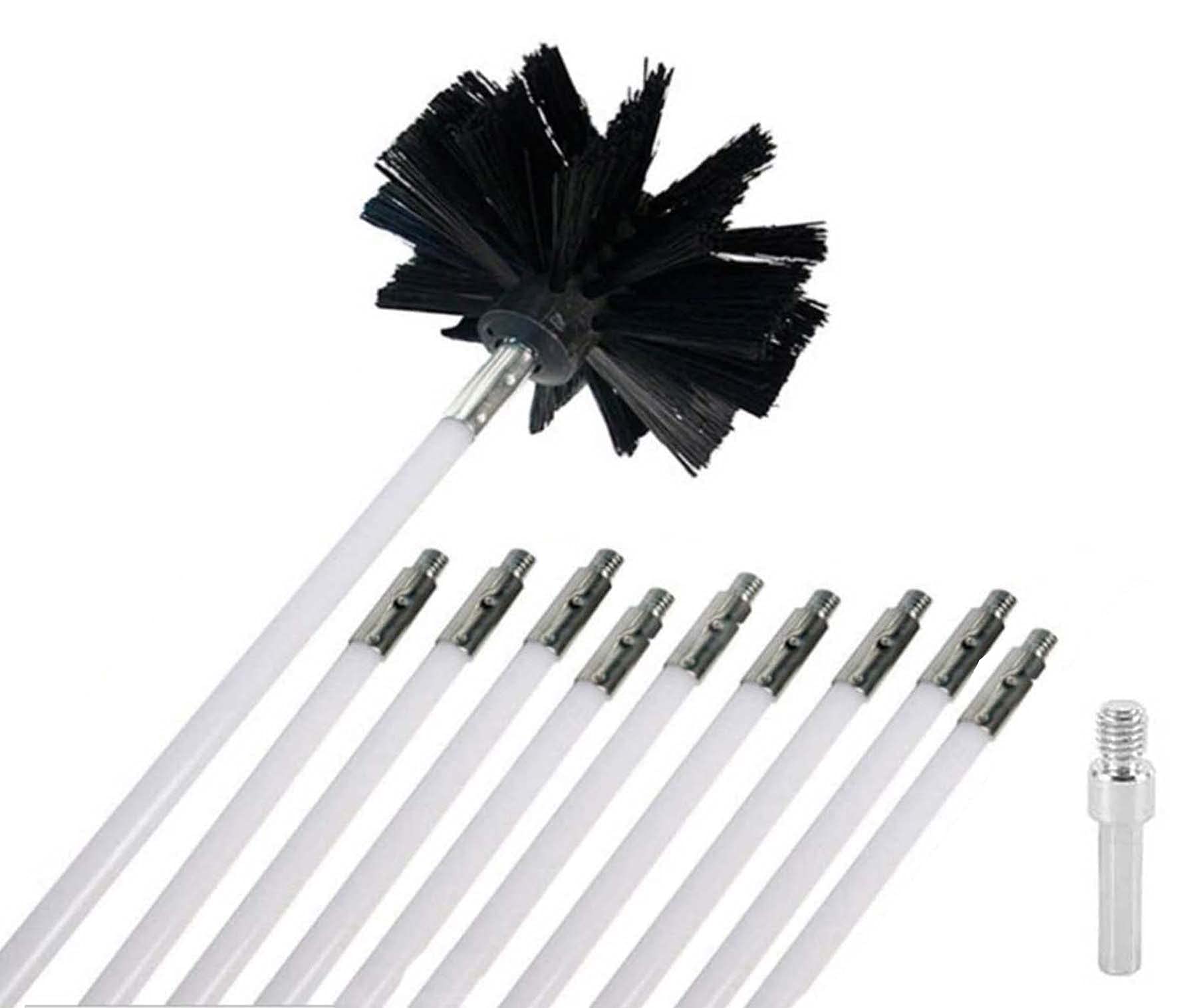 QDY Chimney Cleaning Brush Kit with 9 Rods - 61cm Fireplace & Dryer Vent Sweeping Tool for Lint Removal - Perfect for Fireplace, Dryer Duct, Sewage Pipe & Fume Hood Maintenance