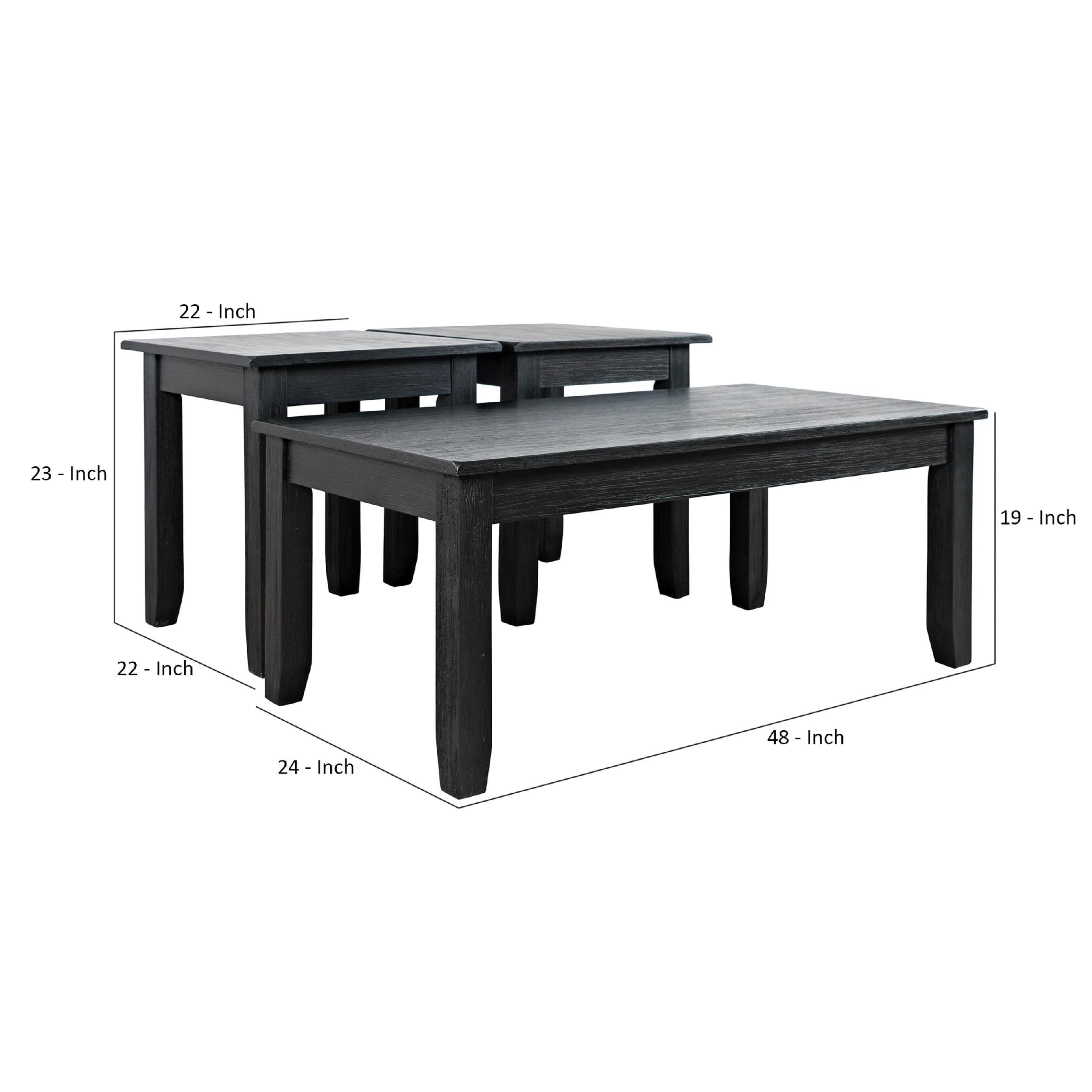 Benjara 3-Piece Coffee Table Set with Chamfered Legs - Modern Black Living Room Furniture for Small Spaces | Perfect for Apartments, Condos & Cozy Homes