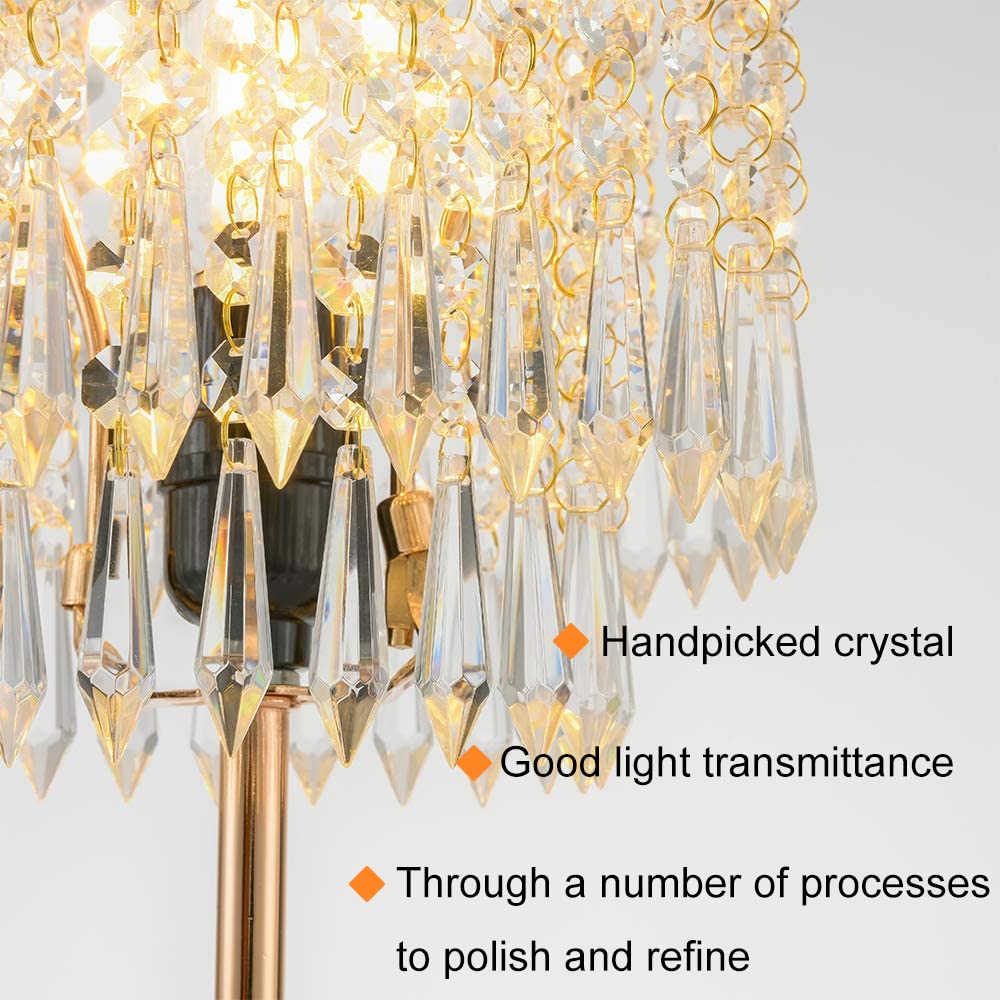 2 Pack Crystal Table Lamps with USB Charging Ports - Gold Nightstand Lamps with 3-Way Touch Dimmer & Elegant Shade for Bedroom, Living Room - Perfect for Reading, Decor & Charging Devices