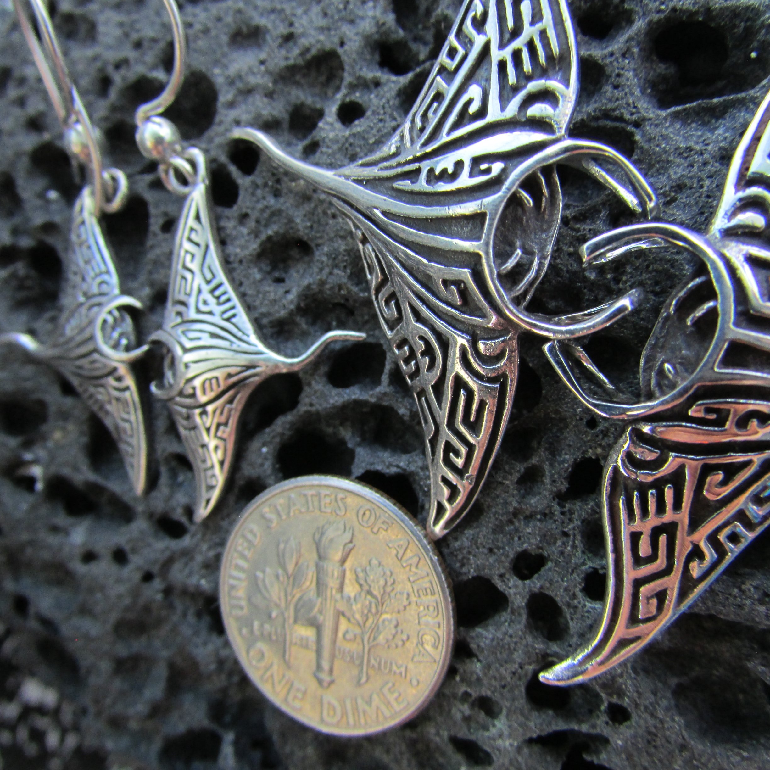 Manta Ray Earrings Large Sterling Silver Dangle Earrings for Women - Perfect for Beach Parties, Boho Fashion & Ocean-Themed Jewelry Gifts