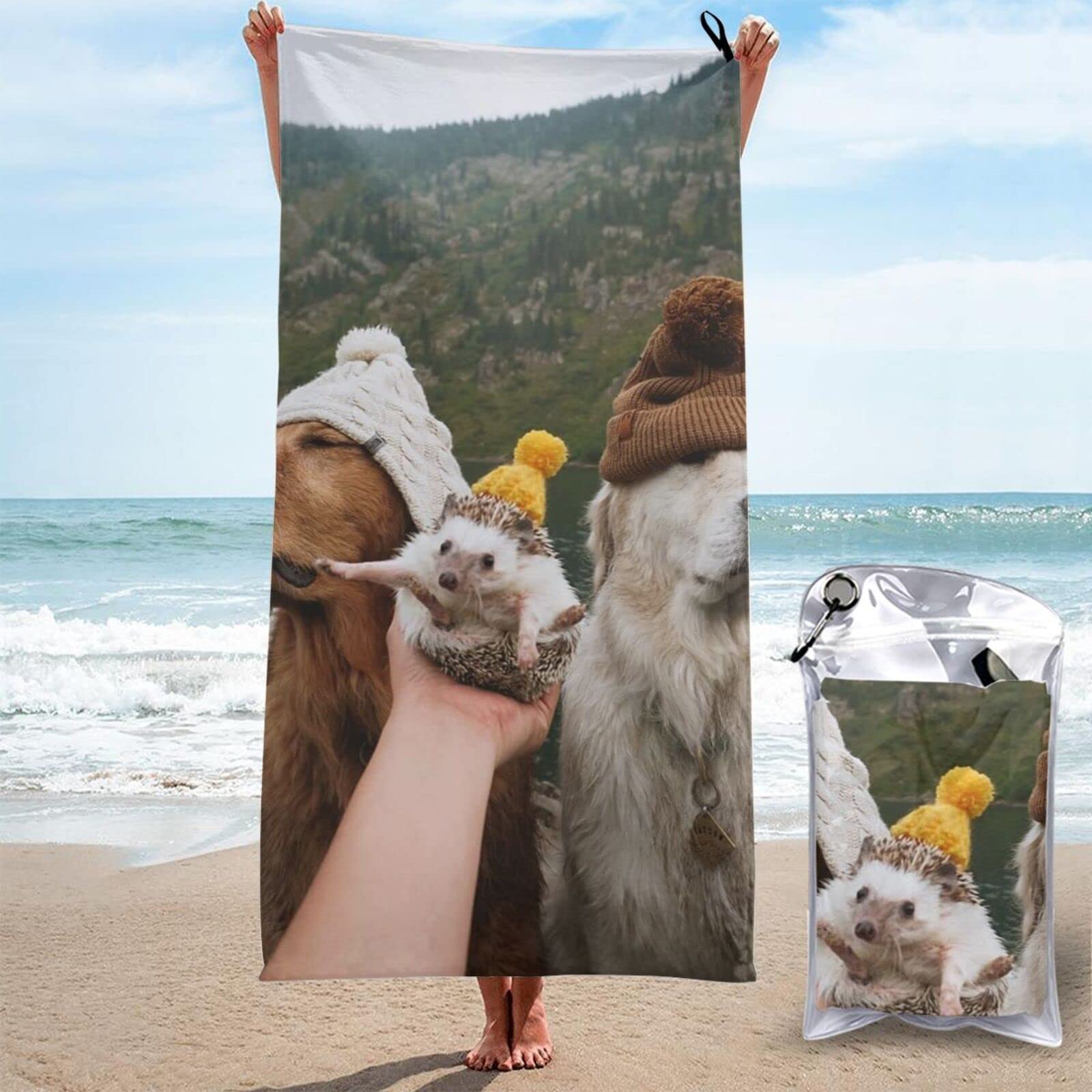 Quick Dry Microfiber Pet Towel for Dogs & Hedgehogs - Sand Free, Lightweight Travel Towel with Pocket - Perfect for Beach, Pool, Gym & Outdoor Activities - Great Gift for Men & Women | Use at Beach, Poolside, After Bathing Pets, Camping, Yoga & Travel