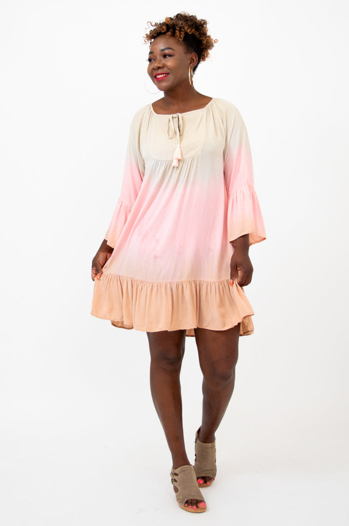 Ellie Dress - Tan Dip Dye Flowy Midi Dress for Women | Boho Chic Summer Dress for Beach, Vacation & Date Night