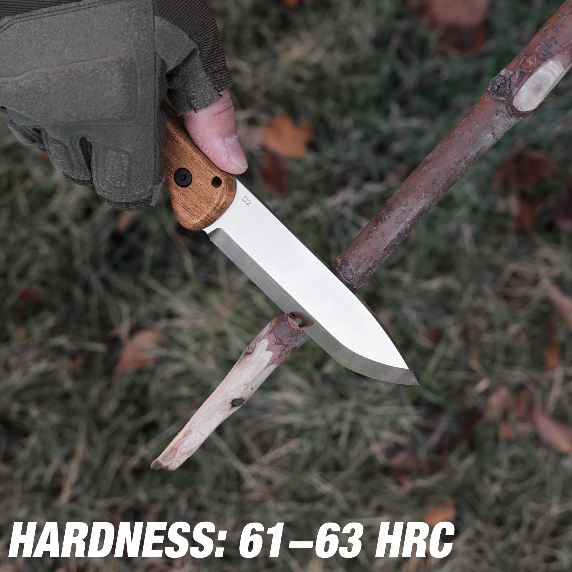 FLISSA 9 Inch Fixed Blade Hunting Knife - Premium D2 Steel Survival Knife for Camping, Bushcraft & Outdoor Adventures - Ergonomic Wood Handle with Leather Sheath - Perfect Gift for Men (Husband, Father, Friend) - Ideal for Skinning Game, Cutting Rope & Wilderness Survival