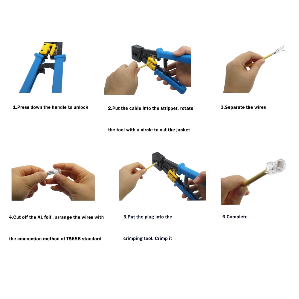 Premium RJ45 Crimp Tool Kit - Ethernet Cable Connector Crimper, Cutter & Wire Stripper All-in-One with 50 Pack CAT6 RJ45 Connectors for Network Installation & Repair | Home Office & Data Center Use