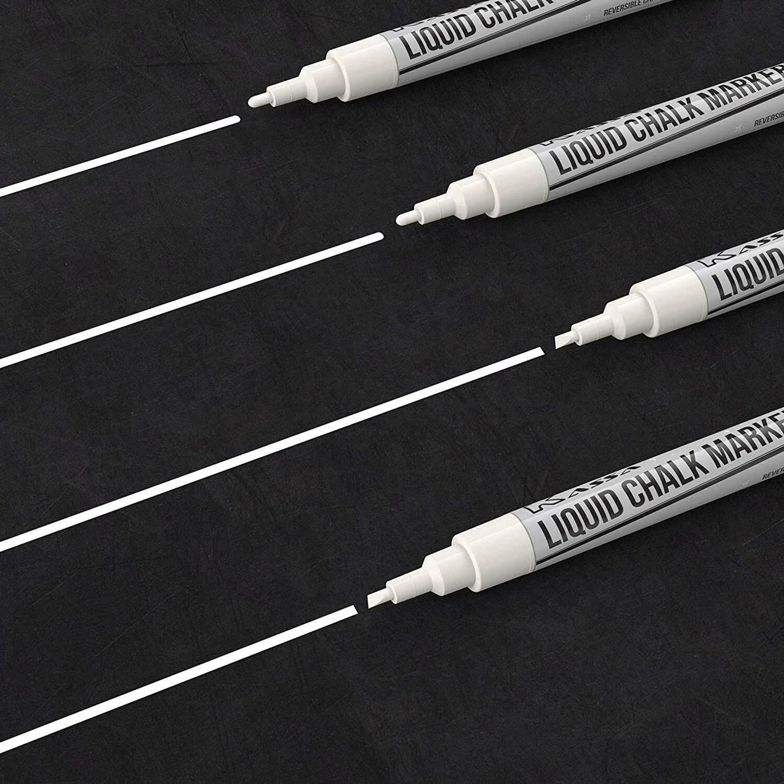 Kassa 4-Pack Fine Tip White Chalk Markers with 2 Reversible 3mm Bullet & Chisel Tips - Non-Toxic, Erasable & Dust-Free Chalkboard Markers for Windows, Mirrors, Blackboards - Perfect for Home, School, Office, Restaurants & Retail Signage