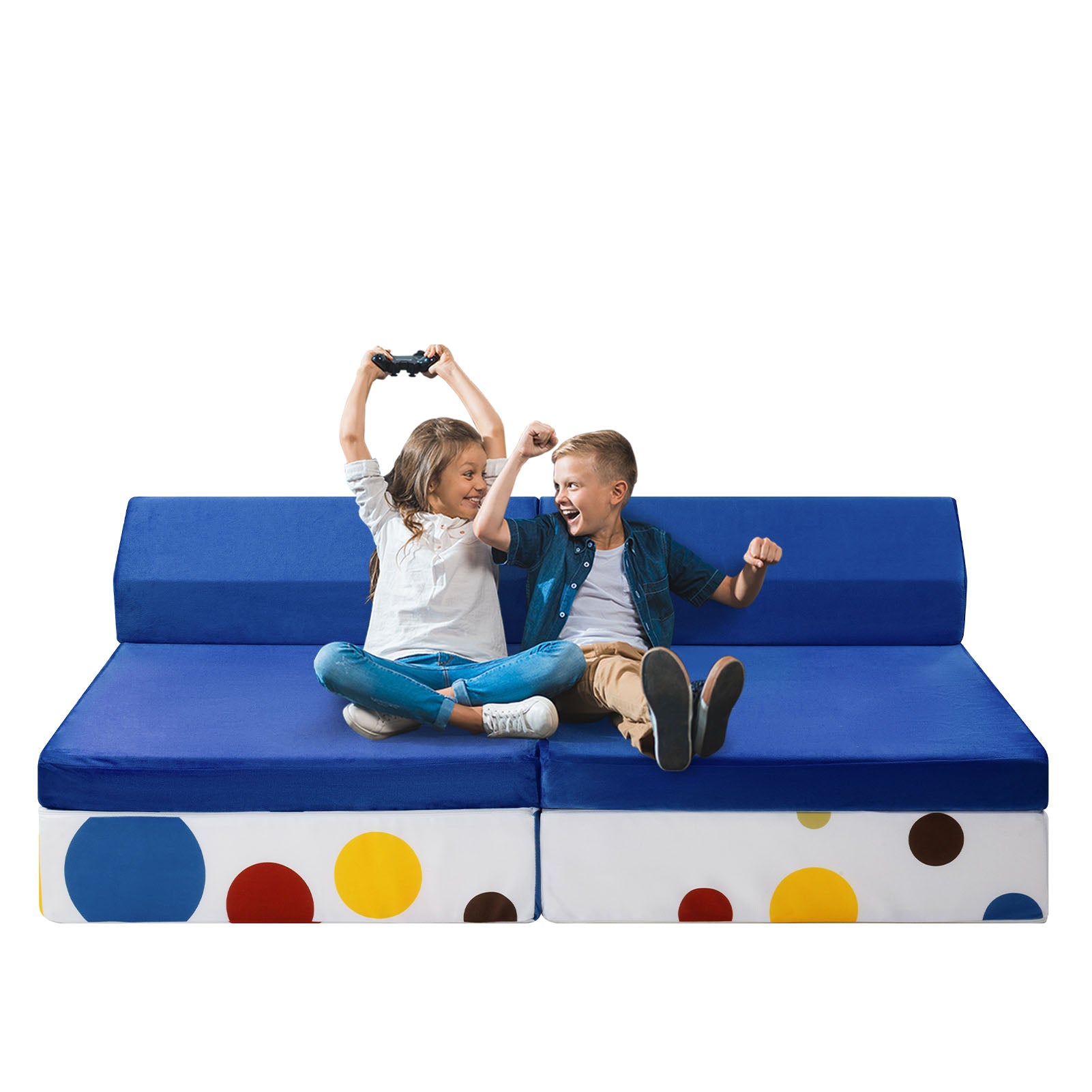 MAXYOYO 10-Piece Modular Convertible Kids Play Couch Sofa Set with Removable Soft Velvet Covers - Multi-Color for Playroom, Nursery & Family Room - Perfect for Toddlers' Playtime, Reading Nook & Sleepovers