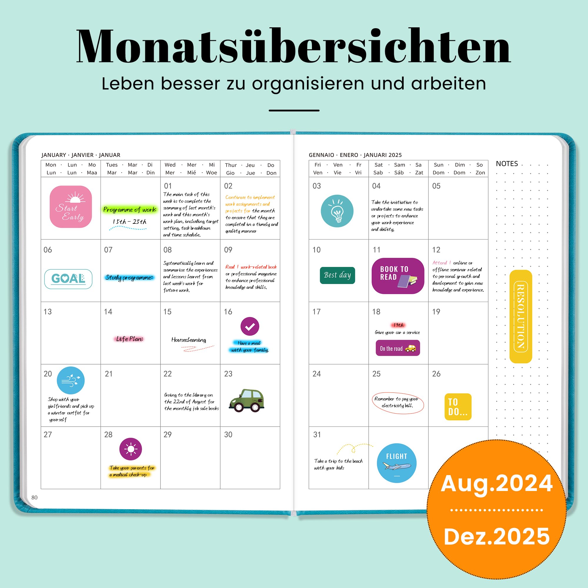 Jokisa 2024-2025 Weekly & Daily Planner - 17 Month Vertical School Planner from August 2024 to December 2025 with Pen Holder, Bookmark & Stickers (22 x 16 cm) - Perfect for Students, Teachers & Office Organization