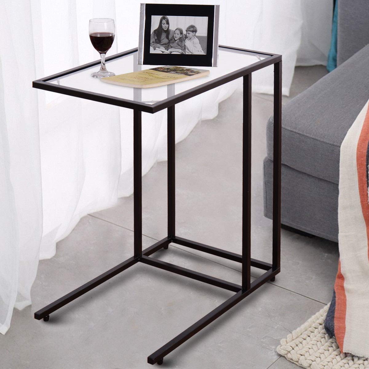 Modern Glass Top Tilting Rectangular Side End Table - Sofa Table, Coffee Table with Laptop Holder - Perfect for Living Room, Office, Bedroom - Ideal for Nesting, Snack Tray & Home Decor Furniture