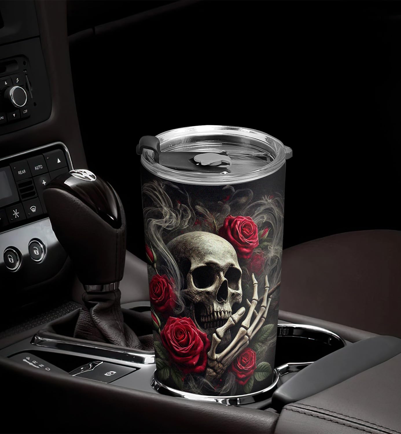 20oz Rose Skull Tumbler - Stainless Steel Vacuum Insulated Gothic Coffee Mug with Lid - Perfect Gift for Skull Lovers & Goth Aesthetic - Ideal for Hot/Cold Drinks at Home, Office or Travel