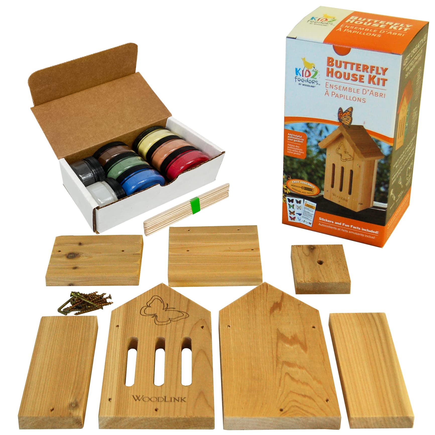 Woodlink Butterfly House DIY Craft Kit with Milk Paint Powders - Creative Wooden Butterfly Habitat for Kids & Adults - Perfect for Garden Decor, Nature Crafts, and Educational Projects