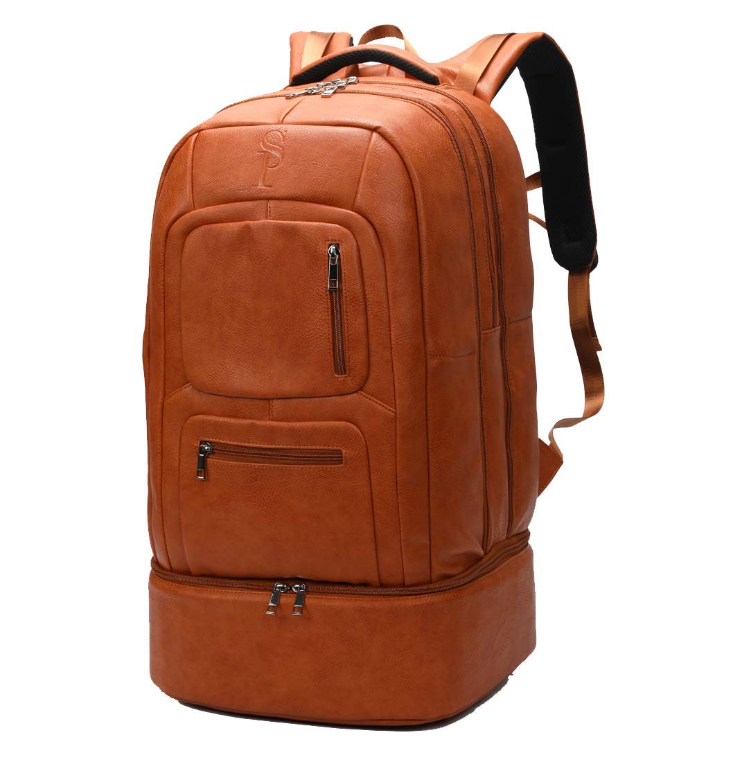 Premium Genuine Leather Multi-functional Travel Carry-on Bag with Shoe, Laptop & Clothing Compartments for Men & Women - Brown | Perfect for Business Trips, Weekend Getaways & Airplane Travel