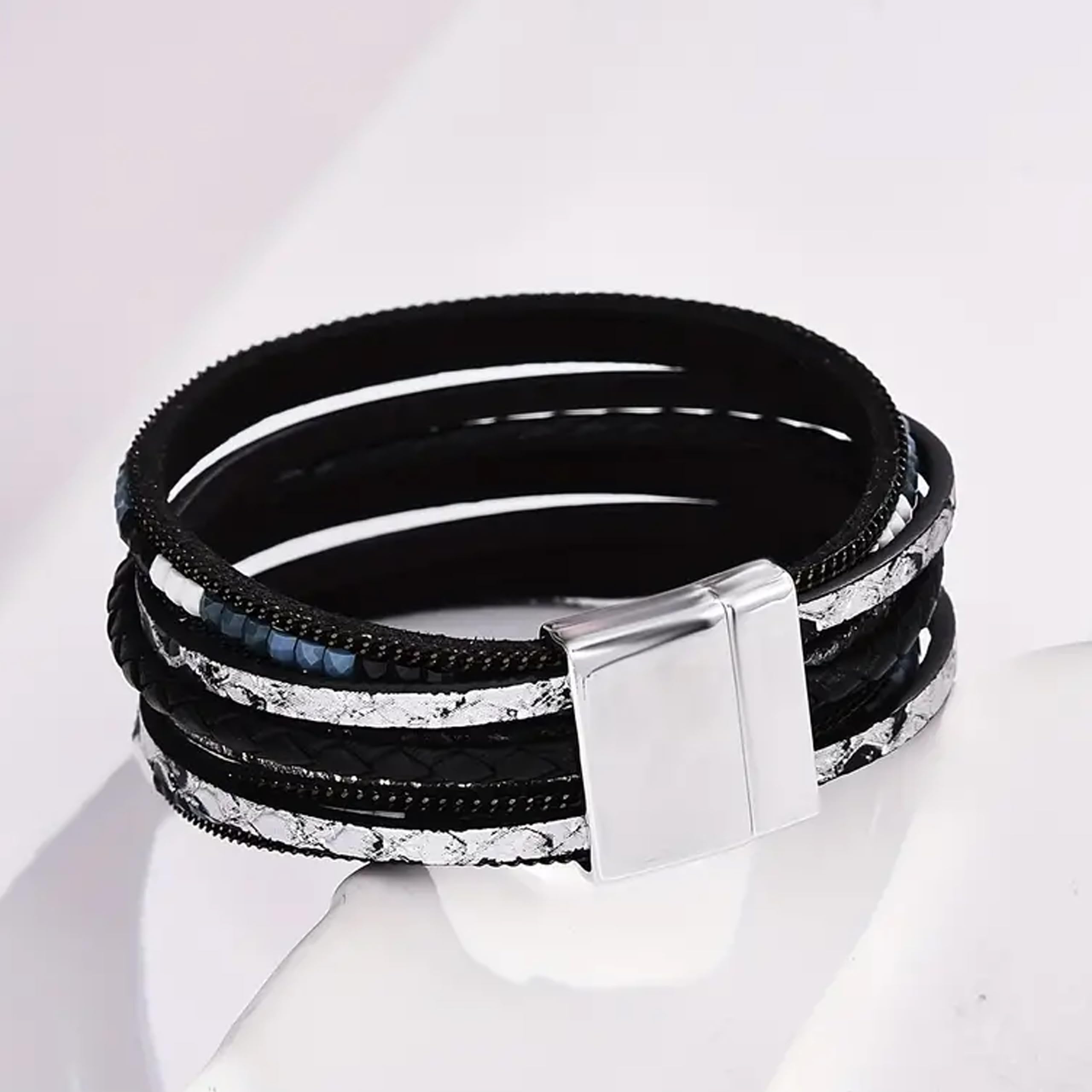 Trendy Blue Leather Wrap Bracelet for Women - Stackable Multi-Layer Western Cuff Bracelet | Perfect for Boho Fashion, Layered Jewelry Looks & Everyday Accessories