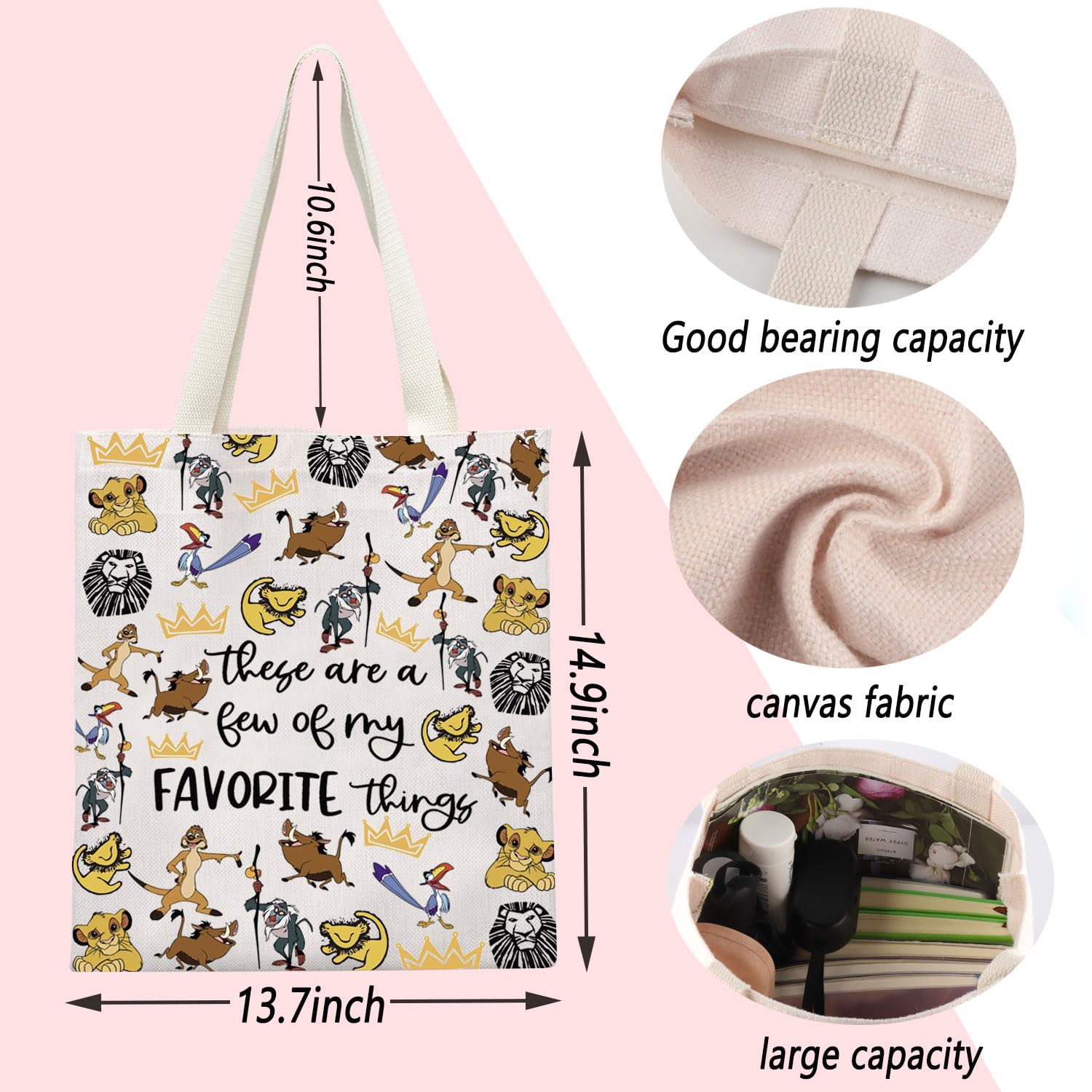 ENSIANTH Lion Inspired Tote Bag - Animal Kingdom Gift for Lion Lovers, Cartoon Fans & Movie Merch Collectors - Perfect for Shopping, Travel & Everyday Use