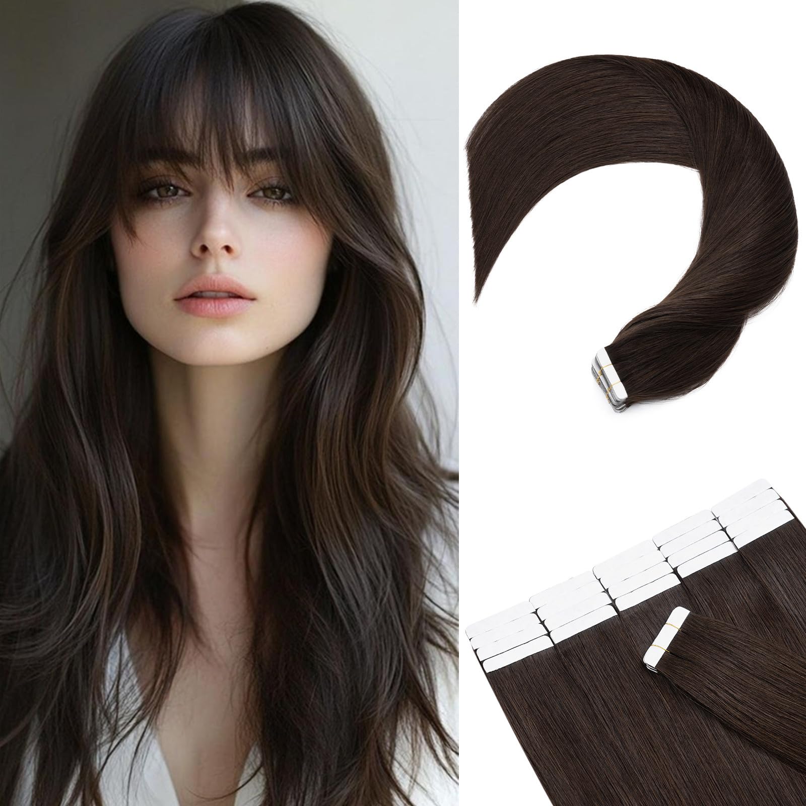 100% Remy Human Hair Tape in Extensions - 40pcs 100g Seamless Balayage Skin Weft (22 Inch, #02 Dark Brown) for Natural Volume & Length | Perfect for Weddings, Parties & Daily Styling