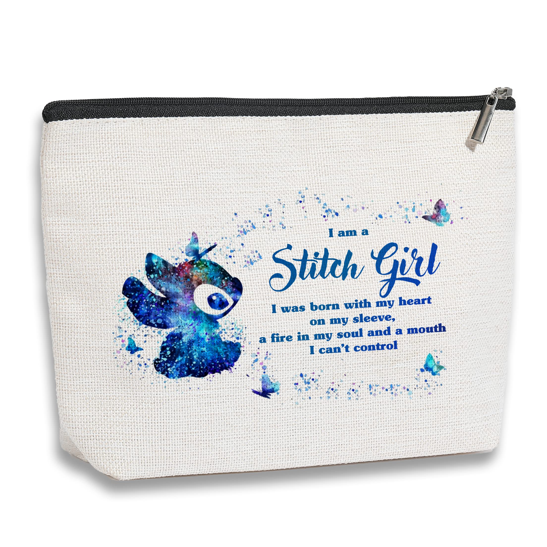Funny Cartoon Cosmetic Bag for Anime Fans | Anime-Inspired Makeup Pouch | Travel Toiletry Organizer with Zipper | Cute 'I Am A Girl' Gift for TV Fans & Girls | Beige | Perfect for Travel, School & Cosplay Accessories