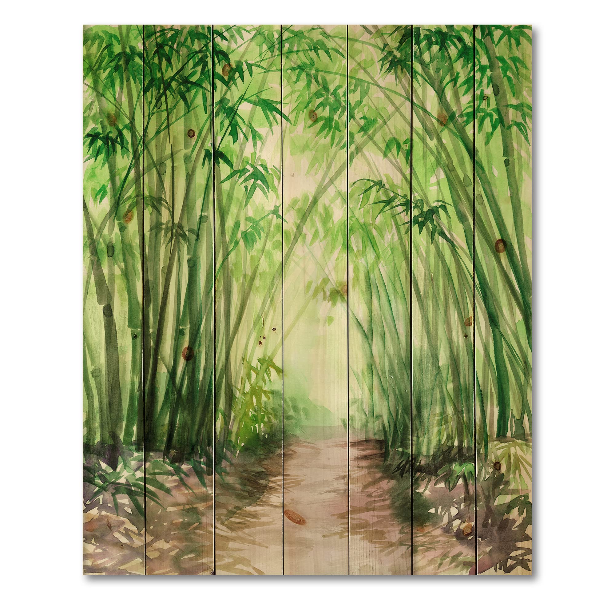 Little Road Bamboo Forest Wood Wall Art - Traditional Chinese Landscape Decor - Natural Pine Wood Panel Painting - Large Green Wall Decor for Living Room, Bedroom & Office
