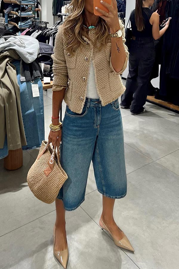 Stylish Denim Wide Leg Bermuda Shorts with Pockets - Comfortable Casual Wear for Women | Perfect for Summer, Beach, and Everyday Outfits