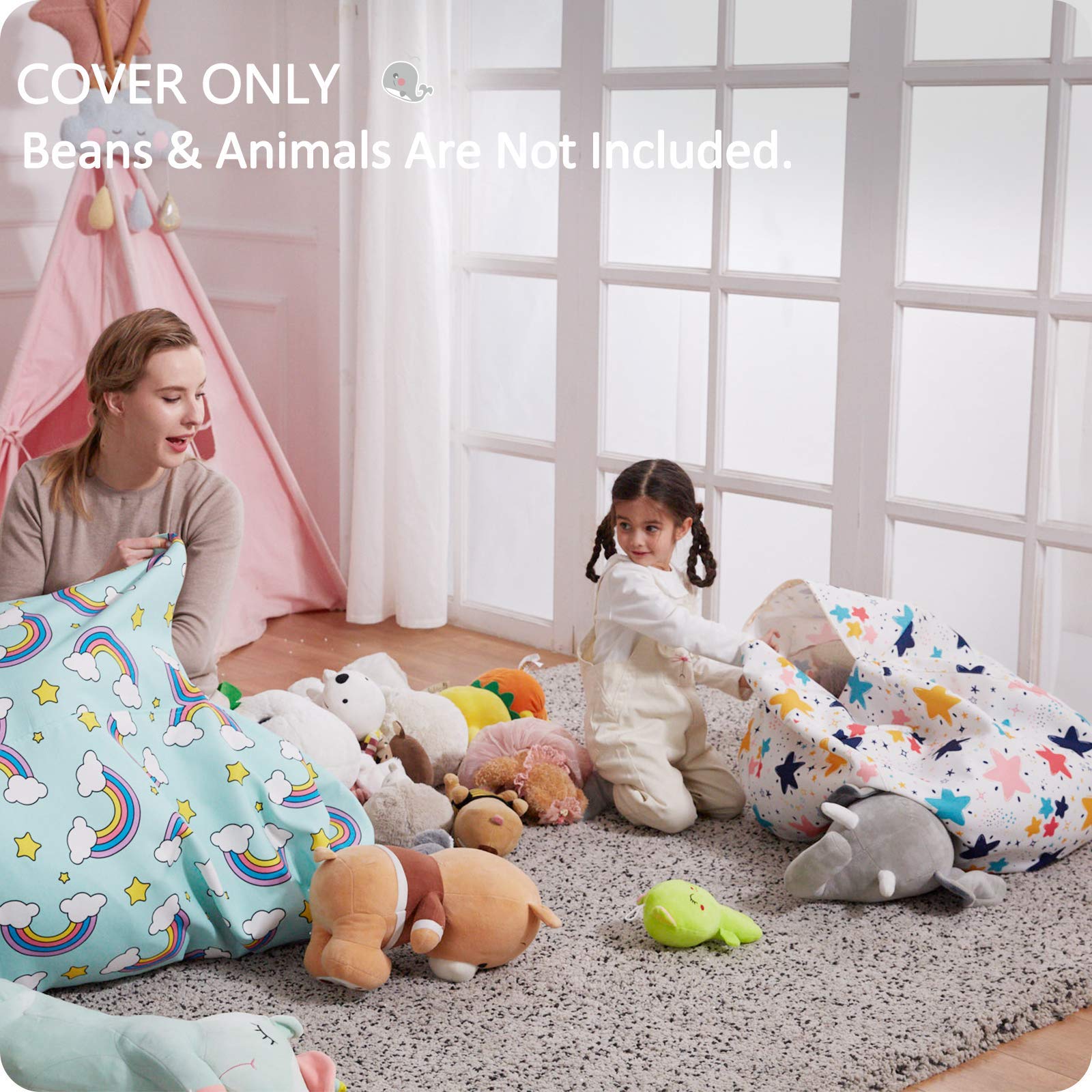 **Nobildonna Stuffed Animal Storage Bean Bag Chair Cover - Large Kids Beanbag Chair Without Filling for Girls & Toddlers - Organize Soft Plush Toys - Perfect for Playrooms, Bedrooms & Daycare Centers**