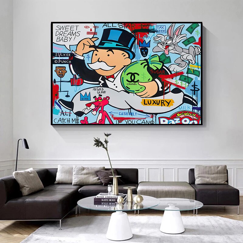 Alec Monopoly All Stars Chanel Canvas Wall Art - Pop Art Home Decor for Living Room, Bedroom & Office