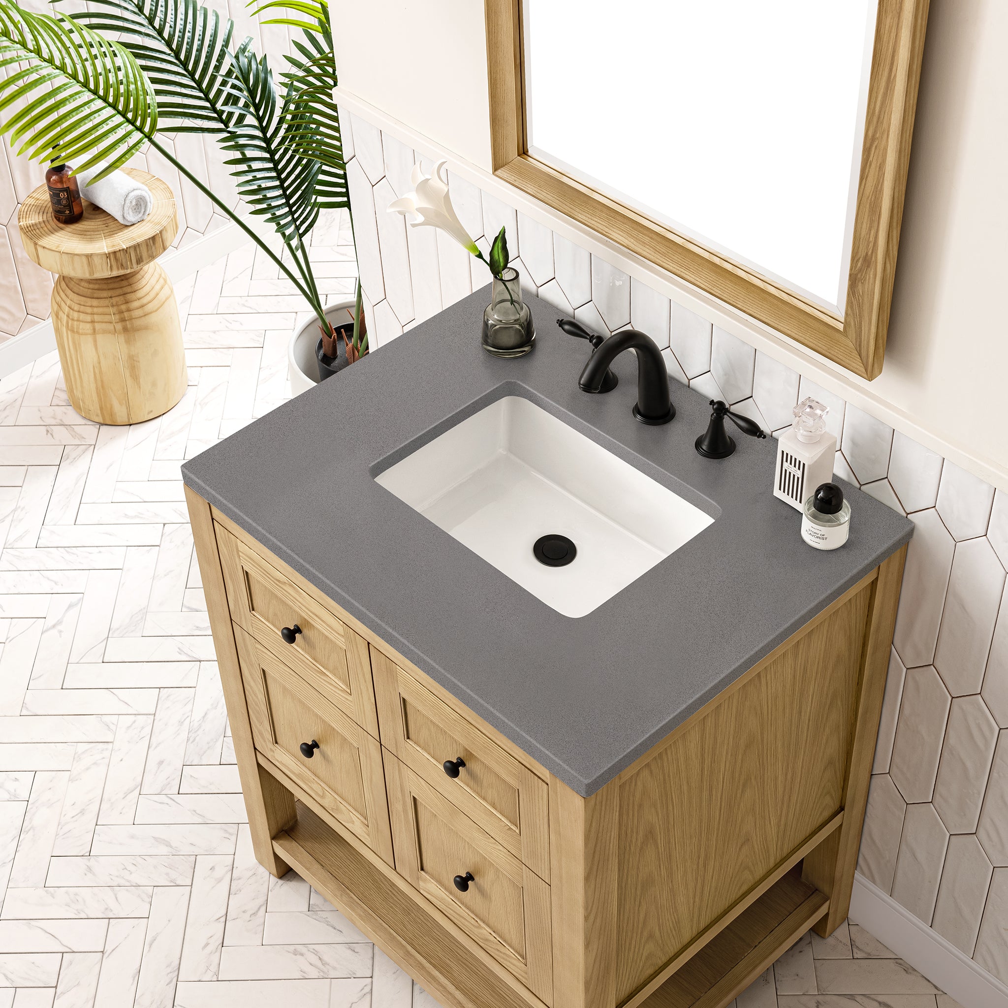 Breckenridge 30-Inch Single Bathroom Vanity in Light Natural Oak with 3CM Grey Expo Top - Perfect for Modern Home Bathroom Remodeling