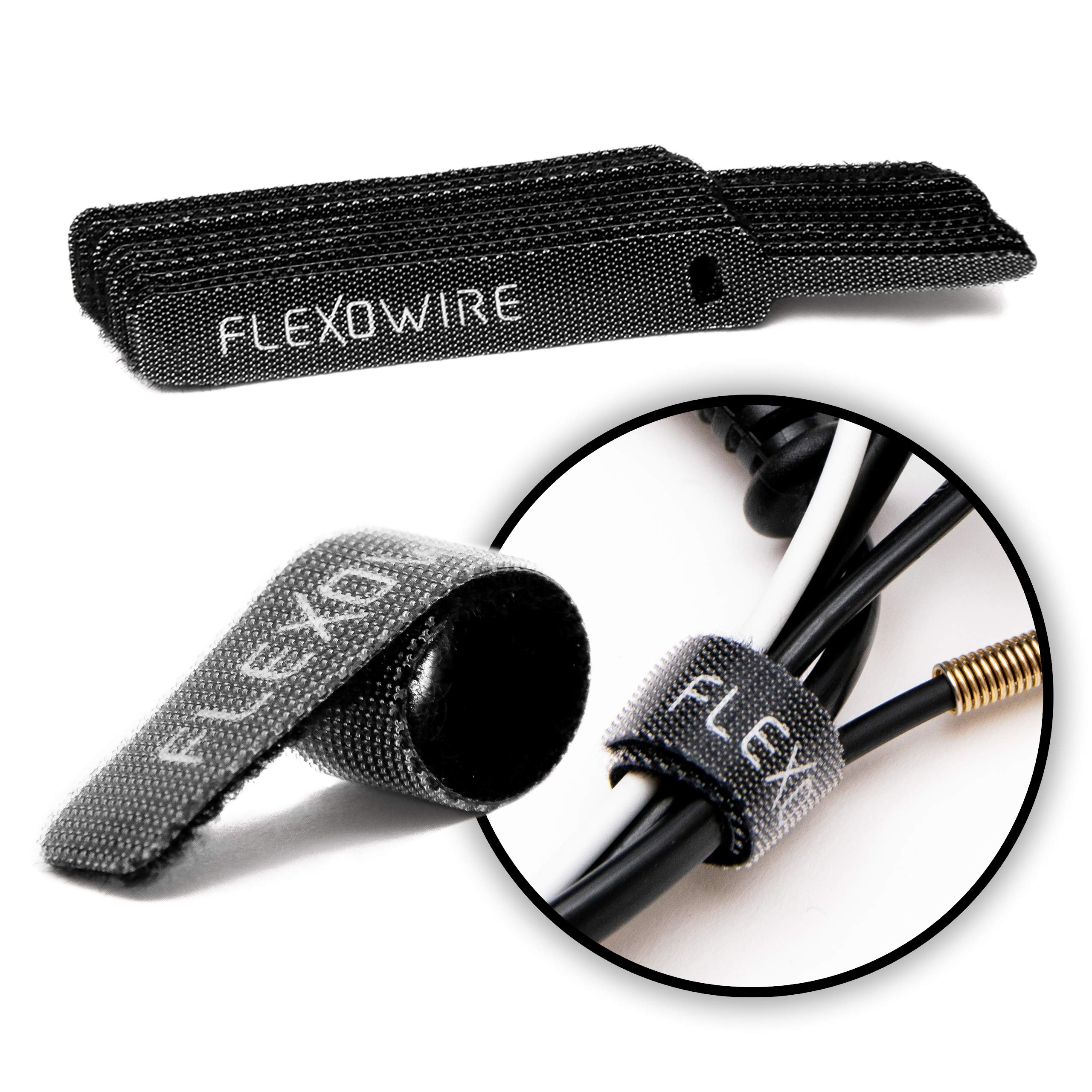 Flexowire 50 Pack Reusable 10cm x 12mm Hook and Loop Cable Ties - Velcro Straps for Wire Management, Organizing Cords & Home Office Use