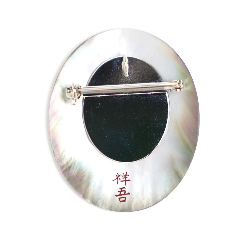 Exquisite Maki-e Urushi Lacquer Brooch with Black Lip Oyster Pearl Shell & Barn Owl Design - Traditional Japanese Lacquer Jewelry for Women - Perfect for Formal Occasions, Weddings & Cultural Events