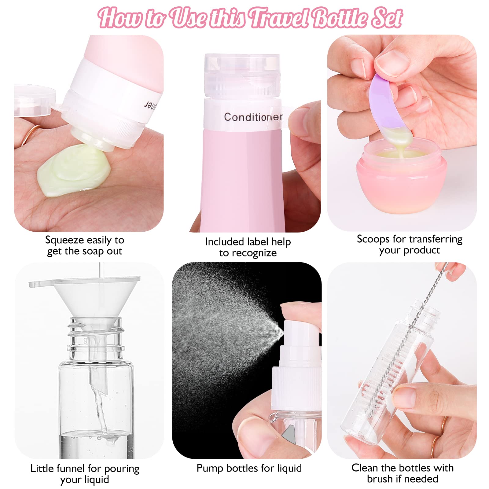 16-Piece Silicone Travel Bottles Set - Leak-Proof TSA Approved Toiletry Containers for Shampoo, Lotion & Cosmetics | Portable Travel Accessories for Women (Pink-Purple) | Perfect for Airplane Carry-On, Gym & Vacation Packing