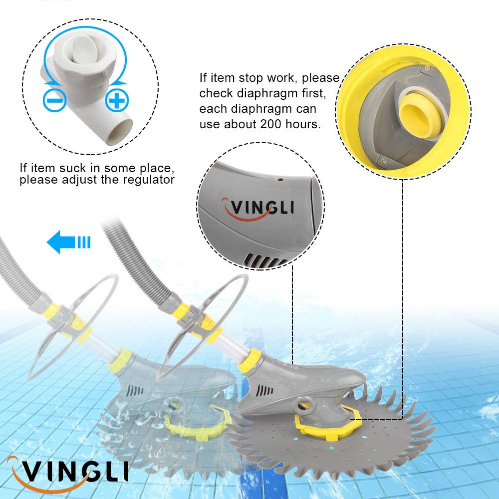 VINGLI Automatic Pool Vacuum Cleaner for Inground & Above Ground Pools - Robotic Pool Cleaner with Extra Hoses & Diaphragms (Grey) - Ideal for Weekly Pool Maintenance & Debris Removal