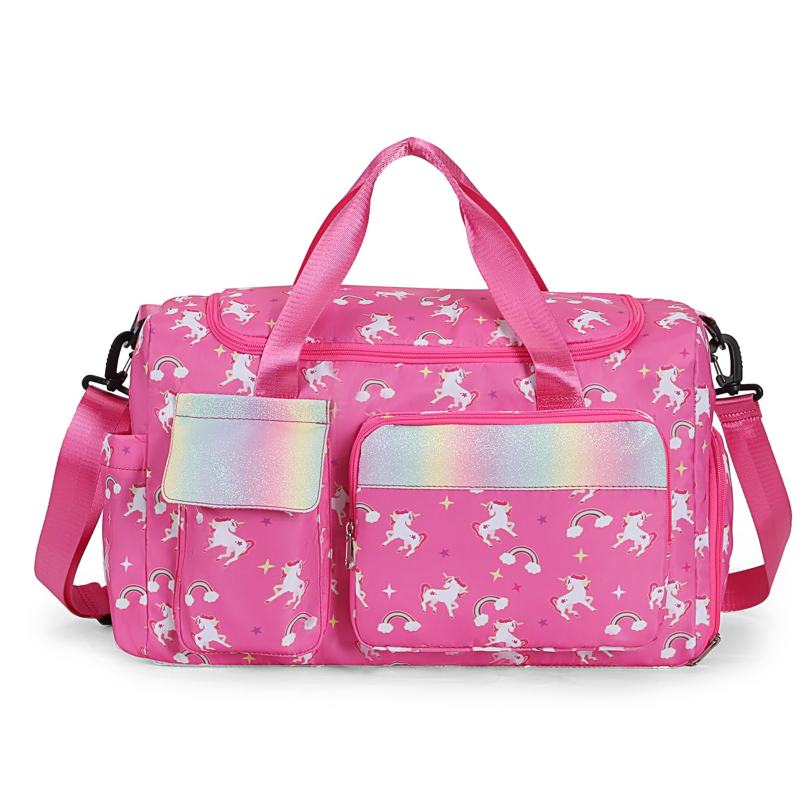 Unicorn Pink Kids Duffle Bag for Girls - Lightweight Travel & Dance Backpack with Separate Shoes Compartment - Perfect for Sleepovers, School Trips & Weekend Getaways