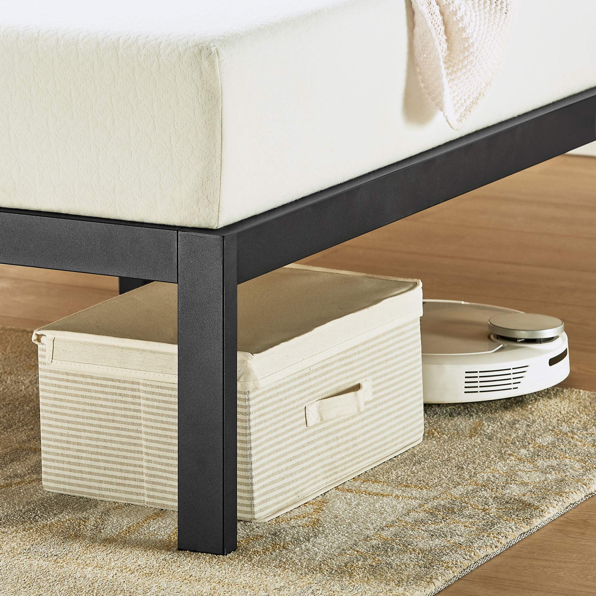 Solid Pine Wood Mellow Kasi Metal Platform Bed with Panel Headboard Shelf - King Size Easy Assembly Bed Frame (SHPB-KAK) | Perfect for Modern Bedrooms, Guest Rooms & Small Spaces