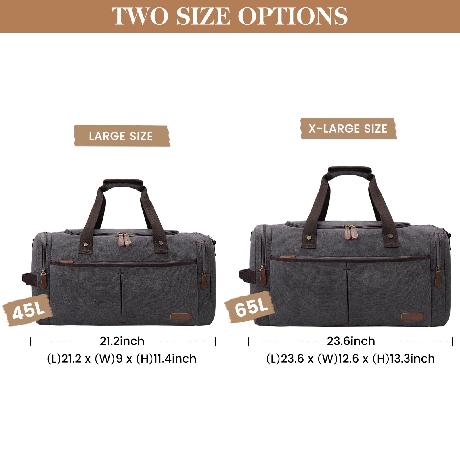 S-ZONE Men's Canvas Duffel Bag - Large Travel Gym Bag with Separate Shoe Compartment | Perfect for Weekend Trips, Gym Workouts & Overnight Travel (Black)