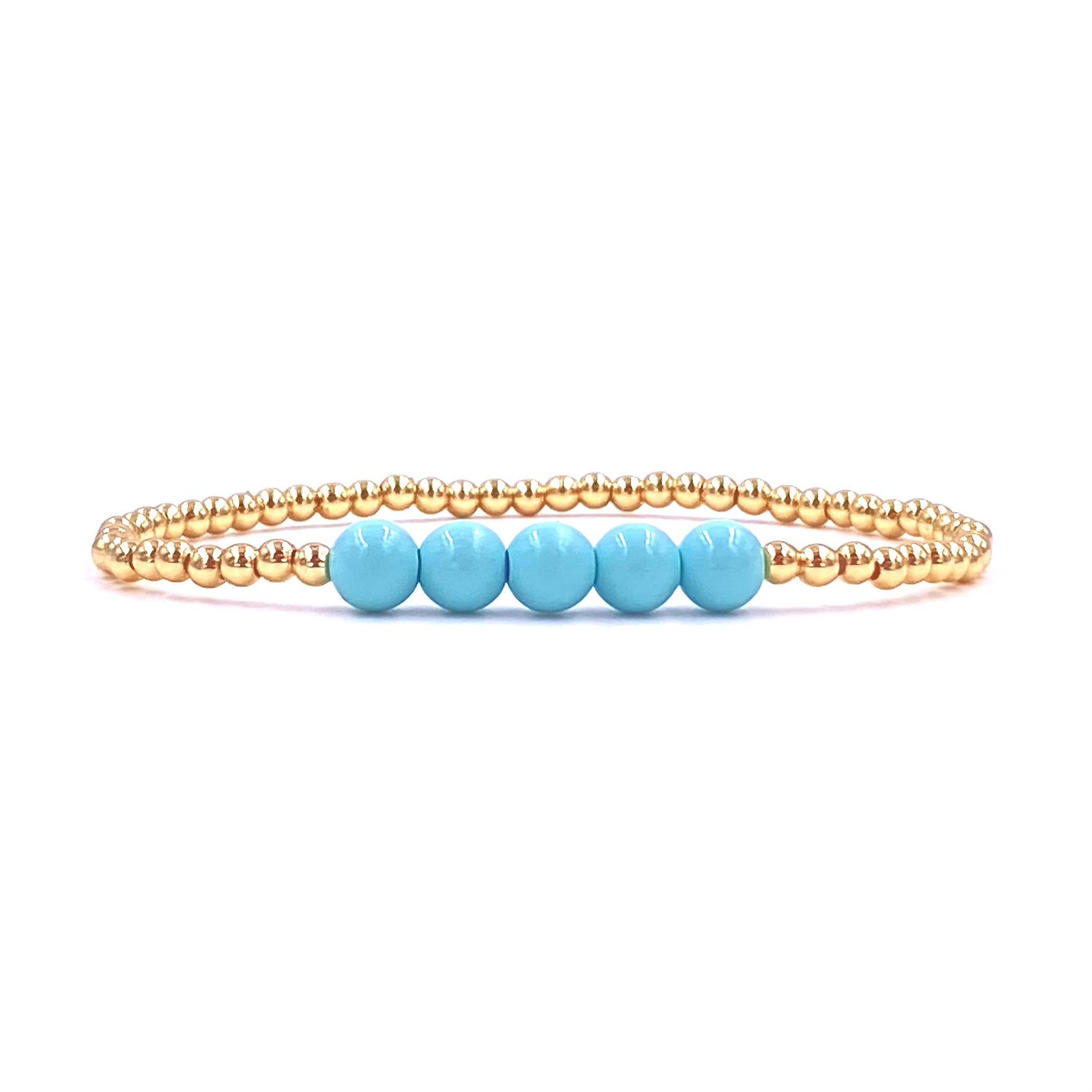 Ashley Gold Stainless Steel 3mm 5-Ball Beaded Stretch Bracelet with Gold Plating & Enamel Center - Elegant Jewelry for Women, Perfect for Parties, Weddings & Everyday Wear
