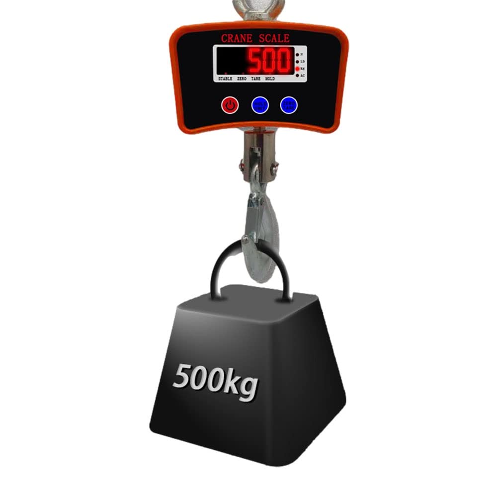 500KG/1100 LBS Heavy Duty Digital Crane Scale with LED Display - Industrial Hanging Scale for Warehouses, Construction & Shipping - Orange Color (1000kg/200g Precision) - Perfect for Lifting Equipment, Truck Weighing & Logistics Operations